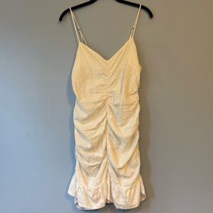 Zara White Linen Ruched Dress New With Tags
